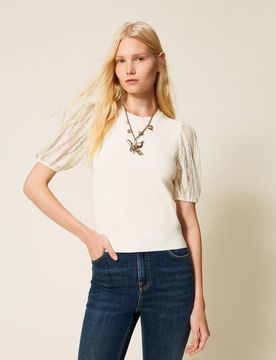 Pull avec manches courtes en dentelle