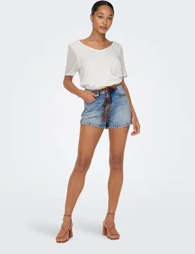 Pantalón corto vaquero de mujer de tiro alto con cierre de botón y cremallera - Only - FashionsVida
