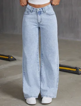 Jeans anchos de pierna ancha con estampado de moño, cómodos y holgados para niñas preadolescentes - Shein - FashionsVida