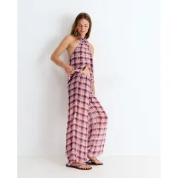 Pantalón largo de mujer tipo bombacho de cuadros