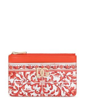 Majolica-Print Mini Card Holder with Zip Closure