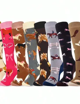Pares de calcetines para pantorrilla unisex con elemento de caballo aleatorio, calcetines de moda y duraderos hasta la rodilla - Shein - FashionsVida