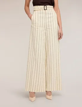 Pantalones de mujer palazzo de rayas diplomáticas the tailoring lab ajuste regular talle alto con cinturón en la cintura - Motivi - FashionsVida