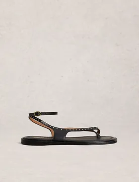Leather Studded Ankle Strap Flat Sandals Black female - White stuff - FashionsVida