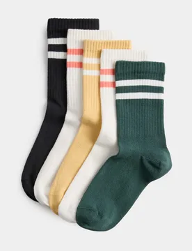 Pack Coloured Rib Stripe Sports Socks (6 Small-7 Large) Multi male - M&S - FashionsVida