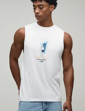 Herren Weißes Regular Lake Como Print Trägershirt White Größe Small - boohooMAN - FashionsVida
