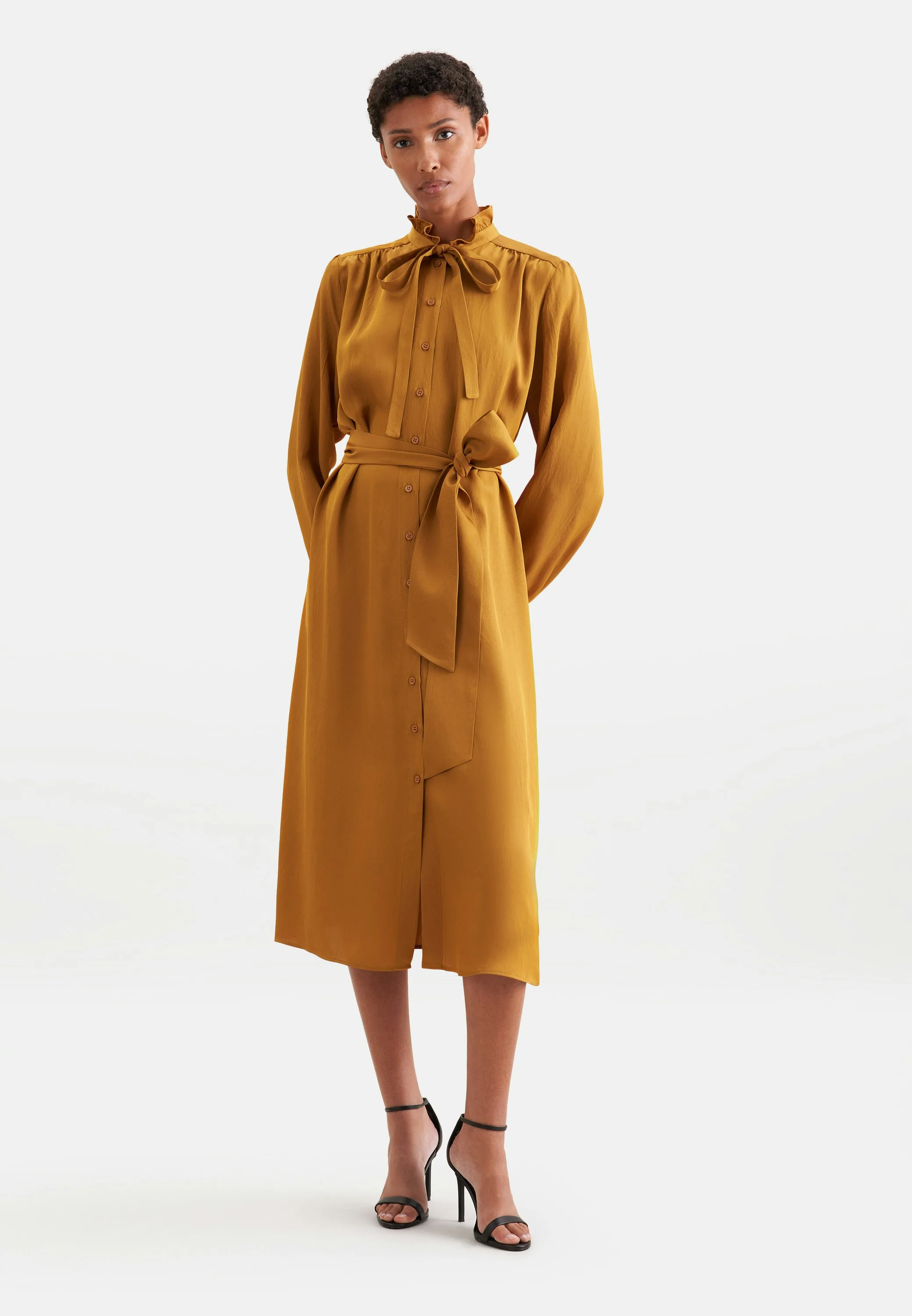 Satiniertes Kleid mit Schluppe und Bindeband aus Acetat Gelb 40 - Seidensticker - FashionsVida