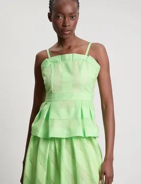 Textured Organza Mix Asymmetric Top - Green - Size: 8 - Karen millen - FashionsVida
