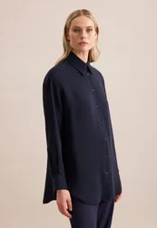 Oversized Hemdbluse aus fließender Ware Blau 48