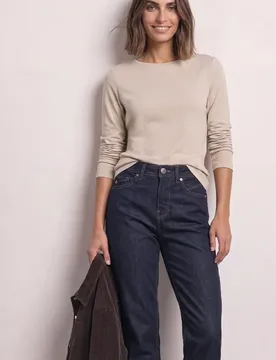 Langarm Shirt mit U-Boot-Ausschnitt female Beige - Street One - FashionsVida