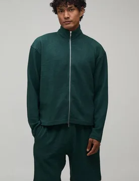 Herren Übergroßer Kastenförmiger Gerippter Trainingsanzug Mit Doppelseitigem Reißverschluss Und Stehkragen, Kurz Forest Größe Large - boohooMAN - FashionsVida