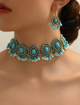 Women's Jewelry Sets Bohemian Ethnic-style Turquoise Accessories Elegant Necklaces Earrings Party Wear 2025 New Festival Gift - Aliexpress - FashionsVida