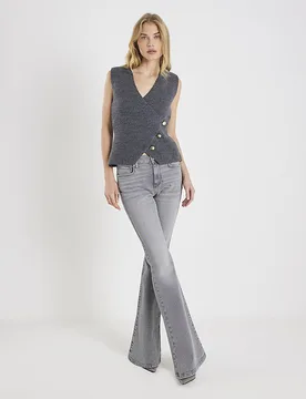 Womens Waistcoat Grey Knitted Asymmetric Top - Size Large - River Island - FashionsVida