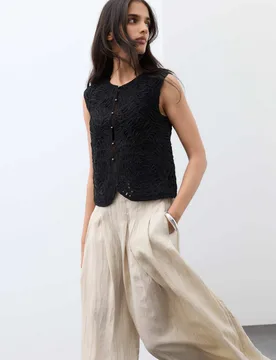 Macrame Hand Beaded Waistcoat Black female - Autograph - FashionsVida