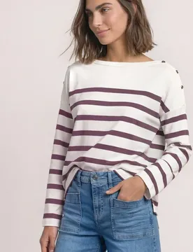 Langarm Shirt mit Streifen und Knöpfen female Rot