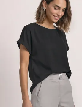 In-1 Shirt aus Chiffon mit Boat Neck female Schwarz - Street One - FashionsVida