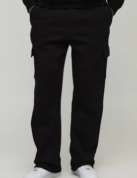 Men's Tall Essential Straight Leg Cargo Joggers Black Size Large Black L - boohooMAN - FashionsVida