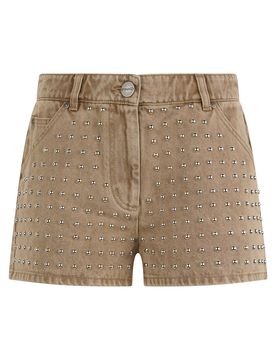 Studded High-Waist Denim Shorts