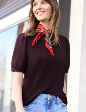 Street One T-Shirt mit Rundhals und Spitzenärmeln female Lila
