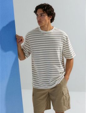 T-shirt in cotone a righe - panna