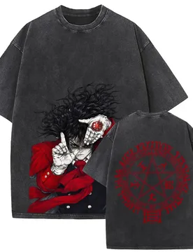 Japanese Anime Hellsing Vintage Washed T-shirts Vampire Alucard Merch T-shirt Men's Clothing Manga Fashion Oversized T Shirts - Aliexpress - FashionsVida