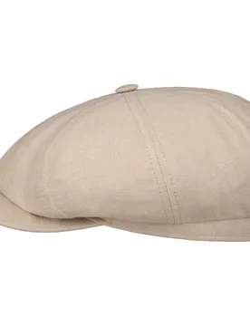 Hatteras 8 Panel Linen Flat Cap by - beige - Size: S (54-55 cm) - Stetson - FashionsVida