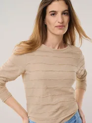 Baumwollshirt Streifenstruktur LA, normale Größen, Farbe Beige, 46, Damen