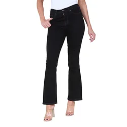 Womens Magic Shaping High Waisted Slim Flare Leg Jeans In Black Denim - Size 24 Regular (Uk Women'S)