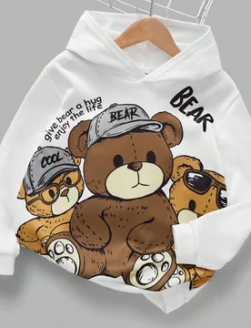 Sudadera de punto de manga larga para niños y niños con patrón de oso de dibujos animados, holgada y cómoda para uso diario en otoño e invierno - Shein - FashionsVida
