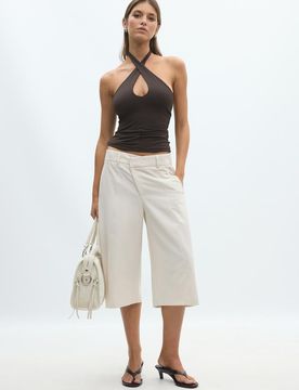 Neckholder-Top mit Wickeloptik Braun XL