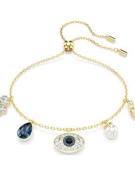 Braccialetto Symbolica, Crystal Pearl, Quadrifoglio, evil eye, ferro di cavallo, Blu, Finitura oro 18K OS