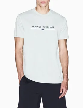 T-shirt mezza manica Exchange verde menta in cotone con stampa logo frontale - Armani - FashionsVida