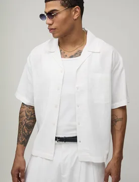 Men's Oversized Boxy Fit Short Sleeve Linen Blend Co-Ord Shirt White Size Large White L - boohooMAN - FashionsVida