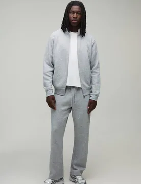 Herren Normal Geschnittenes Sweatshirt Mit Stehkragen Und Durchgehendem Reißverschluss Und Gerade Geschnittene Jogginghose Grey Marl Größe 5XL - boohooMAN - FashionsVida