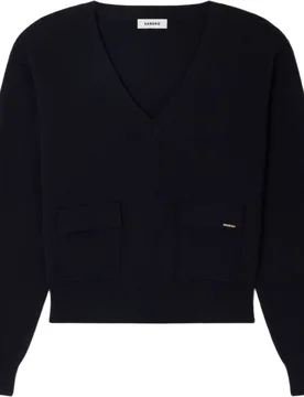 Jersey de mujer 100% lana con cuello pico y manga larga - sandro - FashionsVida