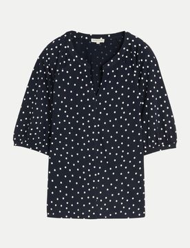 Gepunktetes T-Shirt Blau M