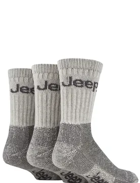 Mens 3 Pair Luxury Terrain Boot Socks Ecru / Grey 6-11 Mens - Cream - Size: 6-11 Mens - Jeep - FashionsVida