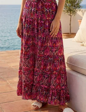 Women's Abstract Print Tiered Skirt in Black Size: 18 - Black - Size: 18 - Roman - FashionsVida