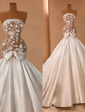 Elegant Wedding Dress Sleeveless Flower 3D Flowers Lace Bridal Gowns Appliques Satin Vestina De Novia Plus Size Customized - Aliexpress - FashionsVida