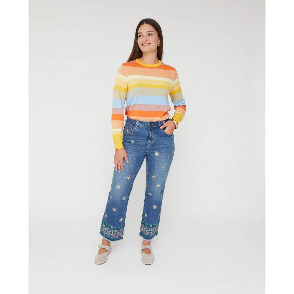 Vaqueros rectos de mujer denim cinco bolsillos con bordados - October - FashionsVida