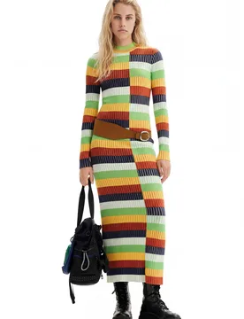 Robe midi maille rayures MATERIAL FINISHES XS female - Desigual - FashionsVida