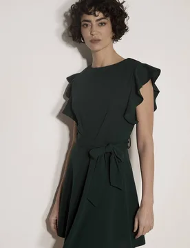 Women's Jersey Crepe Ruffle Mini Dress in Green Size: 16 - Green - Size: 16 - Apricot - FashionsVida
