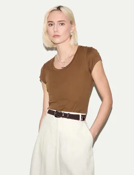 Pure Cotton Scoop Neck T-Shirt Medium Brown female - Jigsaw - FashionsVida