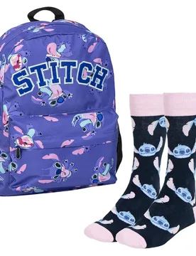 Ensemble De Conception De Visage De Sac à Dos D´école Et De Chaussettes Stitch 16l Purple One Size unisex - Cerda Stitch - FashionsVida