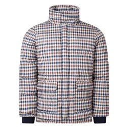Mens Active Puffer Beige Check Jacket Nylon - Size Small