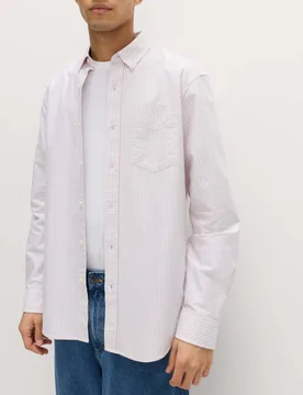 Ultimate Pure Cotton Striped Oxford Shirt Pink Mix male - M&S - FashionsVida