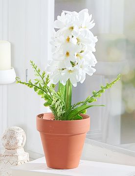 Kunstblume im Topf Hyazinthe weiß