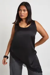 Womens Plus Scoop Neck Asymmetric Hem Cami Top - Black - Size 22 Uk