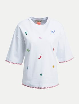 Boxy T-Shirt mit Stickerei Weiß M