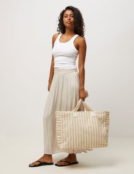 Large beach bag with jacquard striped print